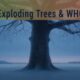 Dark silhouette of a large, leafless tree in a cold, winter landscape under night sky, with a powerful message about aliens, exploding trees, and WHO drama.
