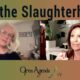 Two women engaged in a discussion about AI in the slaughterhouse industry during the Open Agenda WTF event.